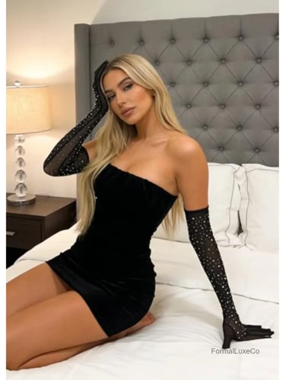 Rhinestone Glitter Fishnet Long Mesh Gloves Party Favors Costume Accessories